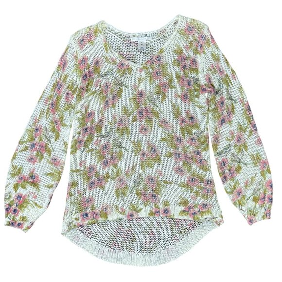 Lauren Conrad Disney Womens Sweater Medium Ivy Floral Knit White Pink Green - Picture 2 of 6